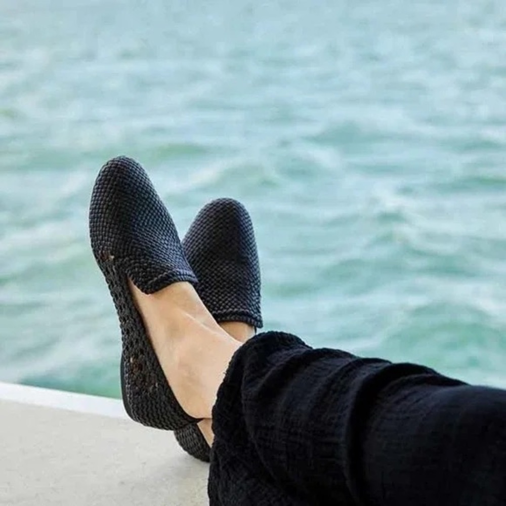 Birdies The Starling Vegan Leather Black Woven Slipper Flats 9